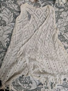 Boho White Crochet Kimono Vest