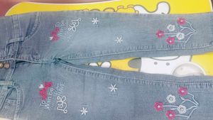Cute Embroidered Blue Denim Jeans