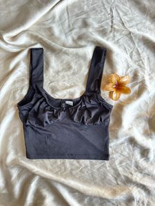 Sleek Black Ruched Crop Top