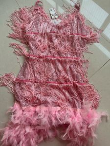 Sparkling Pink Fringe &amp; Feather Dress