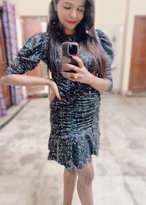 Floral Print Dress With Puff Full Sleeves