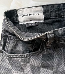 Checkerboard Print Wide Leg Jeans