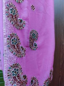 Embroidered Pink Georgette Saree