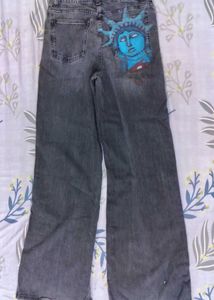 Hand-Painted Wide Leg Denim Jeans
