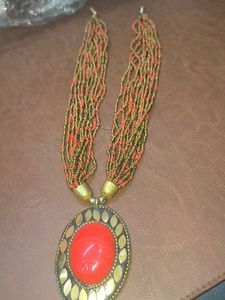 Unique Beaded Necklace with Orange Stone