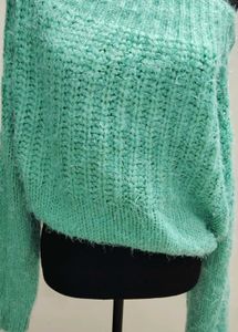 Teal Knit Off-Shoulder Sweater