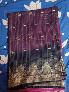 Pink &amp; Purple Saree with Gold Detail