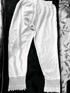 White Lace Trimmed Cotton Leggings