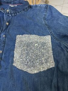 Blue Denim Shirt with Sparkly Pocket