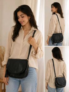 Stylish Black genuine Leather Bag with T