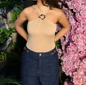 Stylish Beige Halter Neck Top
