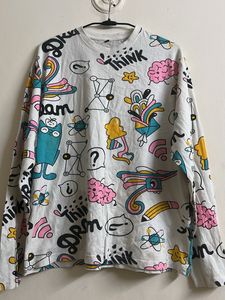White Graphic Print Long Sleeve Tee