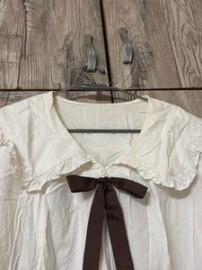 Cute White Ruffled Collar Top