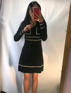 Korean Black High Quality Winter Dress