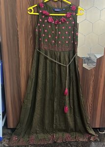 Olive Green Embroidered Maxi Dress