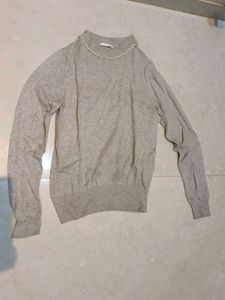 Gray Pearl Embellished Sweater