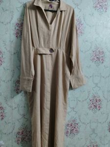 Long Sleeve Beige Linen Dress