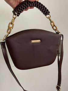 Chic Brown Crossbody Bag with Gold Chain