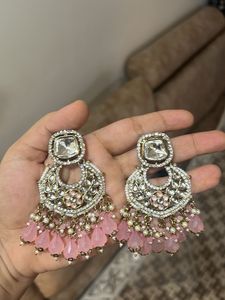 emerald pink Kundan earrings