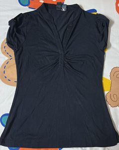 Classic Black V-Neck Ruched Top