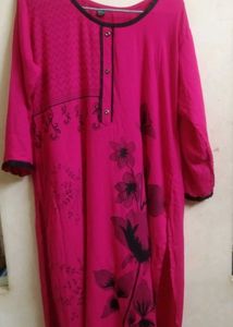 Bright Pink Kurta with Floral Print