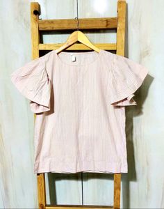 Chic Striped Flutter Sleeve Top Size-36