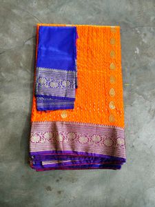 Vibrant Orange Banarasi Silk Saree