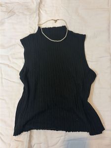 Sleeveless Ribbed Top with Mock Neck