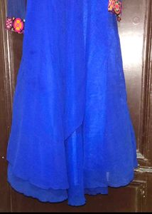 Blue Embroidered Dress high low fulkari
