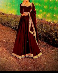 Elegant Maroon Velvet Lehenga Choli