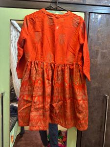 Sangria Orange Gold Foil Kurta – Size M