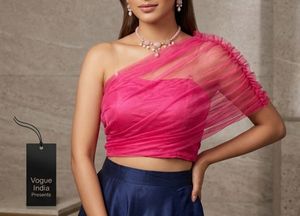 Pink one shoulder net top (XS)