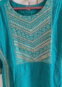Teal Embroidered Kurti Tunic