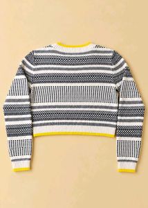 BLACK &amp; WHITE YELLOW-TRIM CROPPED KNIT SWEATER