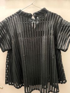 Chic Black Cropped Mesh Top with sheer neck