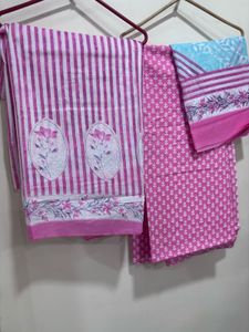Designer Pink Striped Cotton Kurta Set material