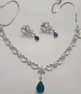 Elegant Blue Stone Necklace &amp; Earring Set