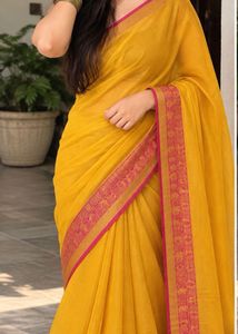 Vibrant Yellow Saree with Pink Border