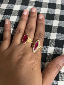Red Stone Cocktail Rings - Set of 2