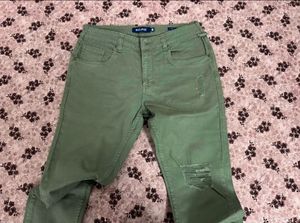 Blue Saint Olive Green Distressed Jeans