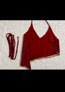 Red Lace Halter Neck Blouse
