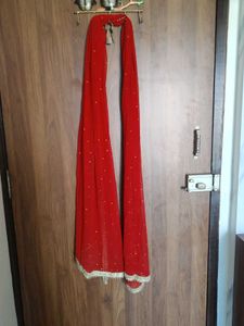 Elegant Red Dupatta with Embellishments