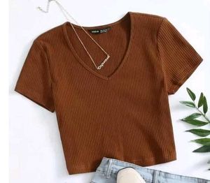 V-Neck Ribbed Cropped Top