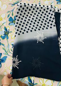 Elegant Black &amp; White Printed Saree