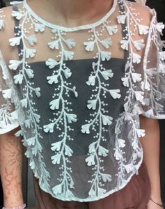 Sheer White 3D Embroidered Floral Top