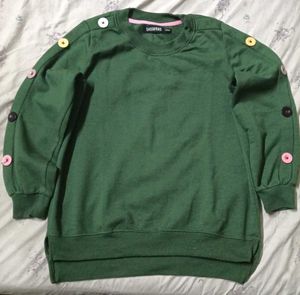 Green Sweatshirt with Button Detail