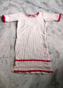 Women's White Kurta with Red Trim
