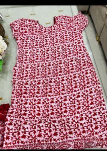 Red &amp; White Floral Kurta Set with Dupatta
