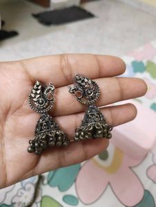 Boho Oxidized Silver Jhumka Necklace Set
