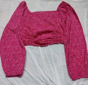 Pink Floral Ruched Crop Top